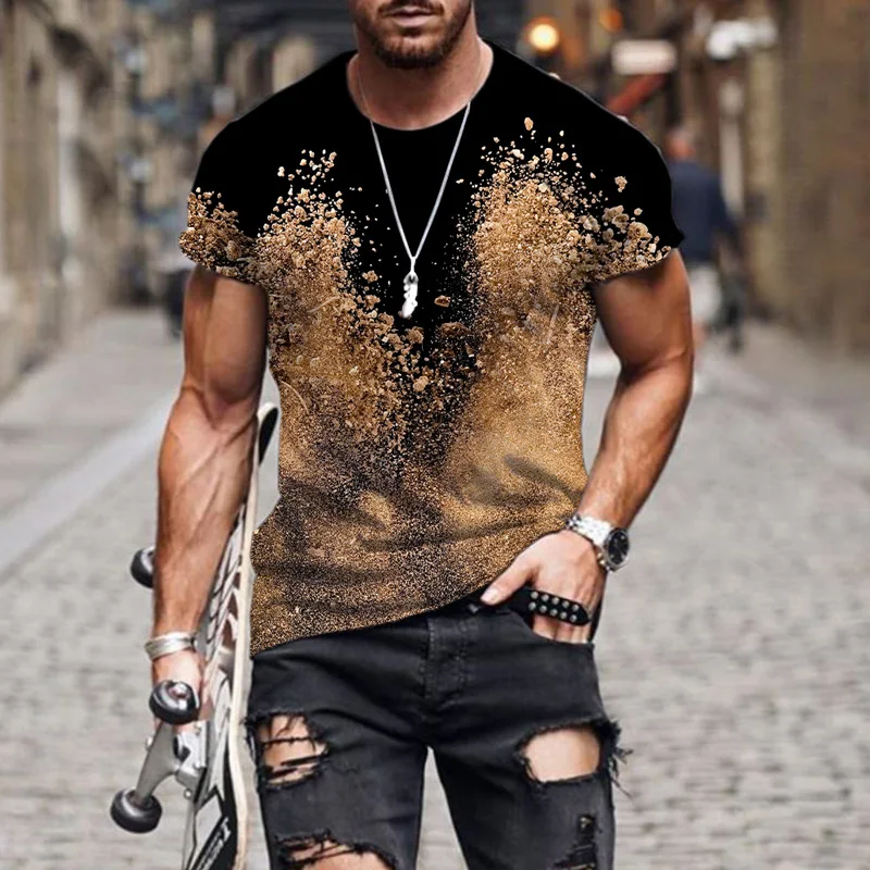 T-shirt Men's 3D Printed Explosive Fireworks Pattern Summer Men's Fashion Casual Street Style Oversized Crewneck T-shirt Top