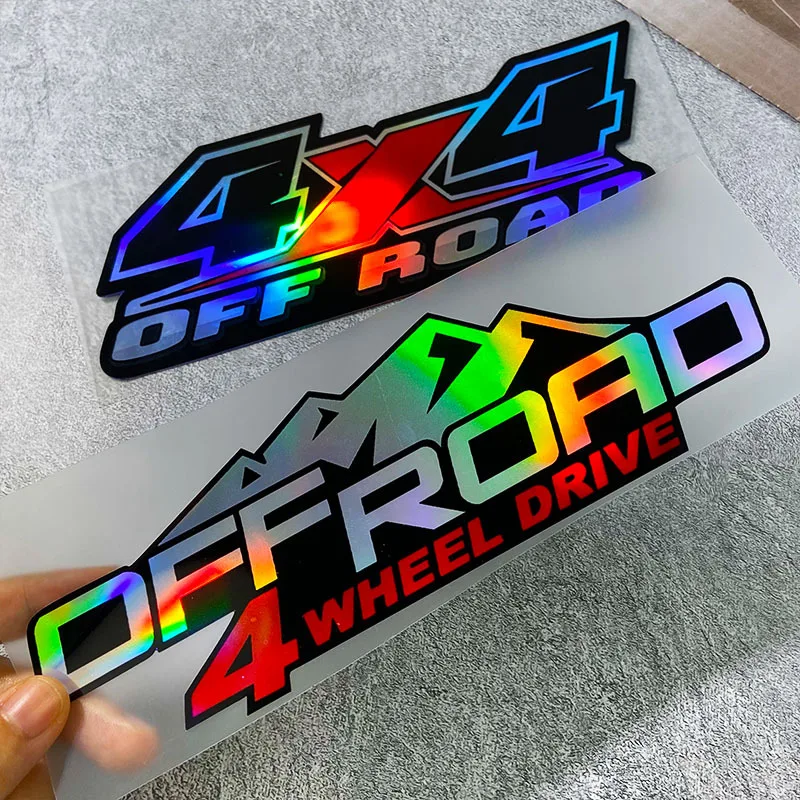 1 calcomanía láser todoterreno 4X4: pegatina de vinilo impermeable, diseño de arco iris vivo para decoraciones de camiones, motocicletas y vehículos,