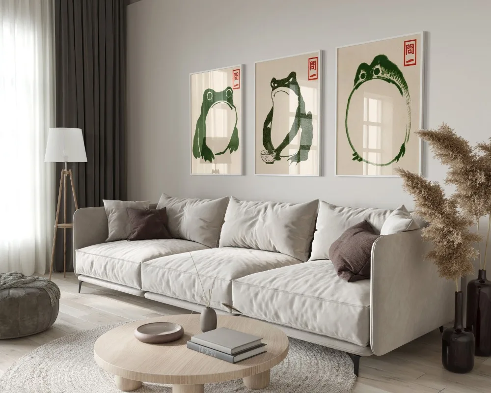 Japanese Matsumoto Hoji Frog Set of 3 Series Poster Print Canvas Art Pictures Home for Living Room Wall Decor Frameless Painting