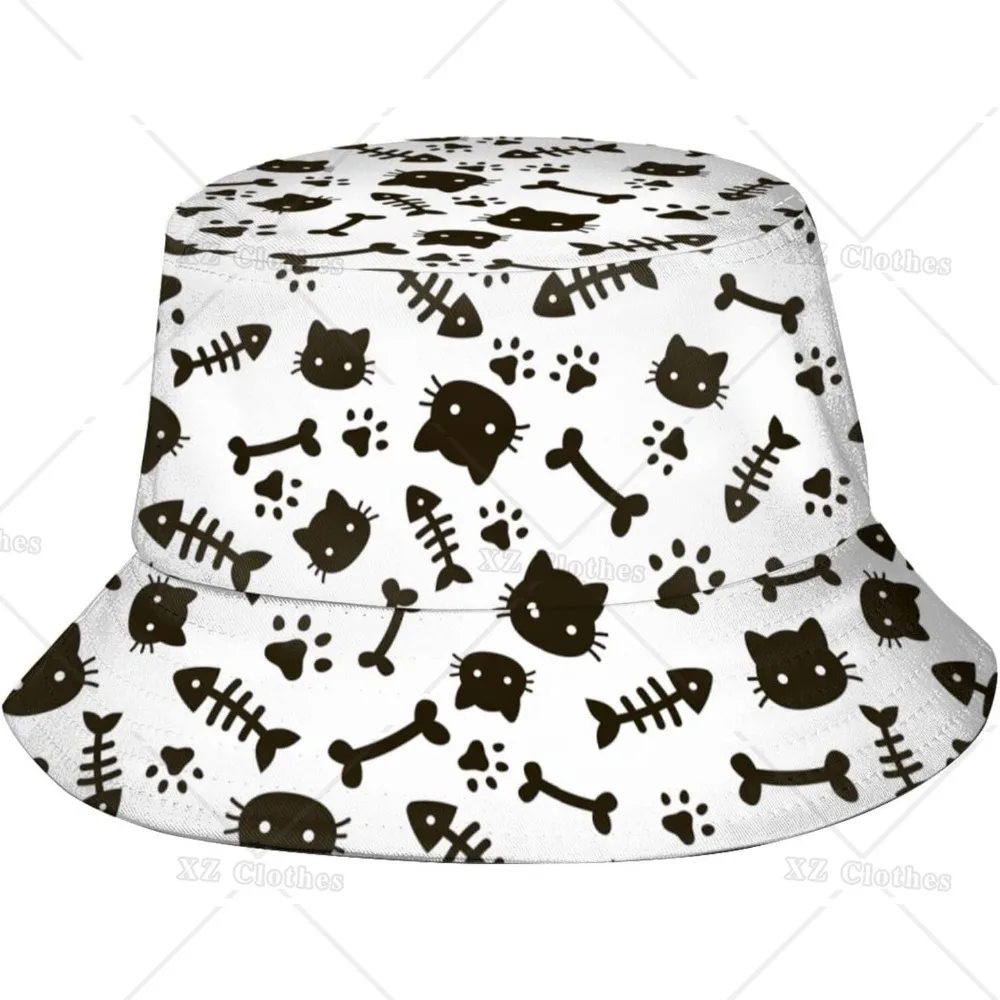 

Cat and Fish Bone Skeleton Animal Bucket Hat for Women Men Teens Beach Outdoor Packable Sun Cap Fishing Caps for Fisherman