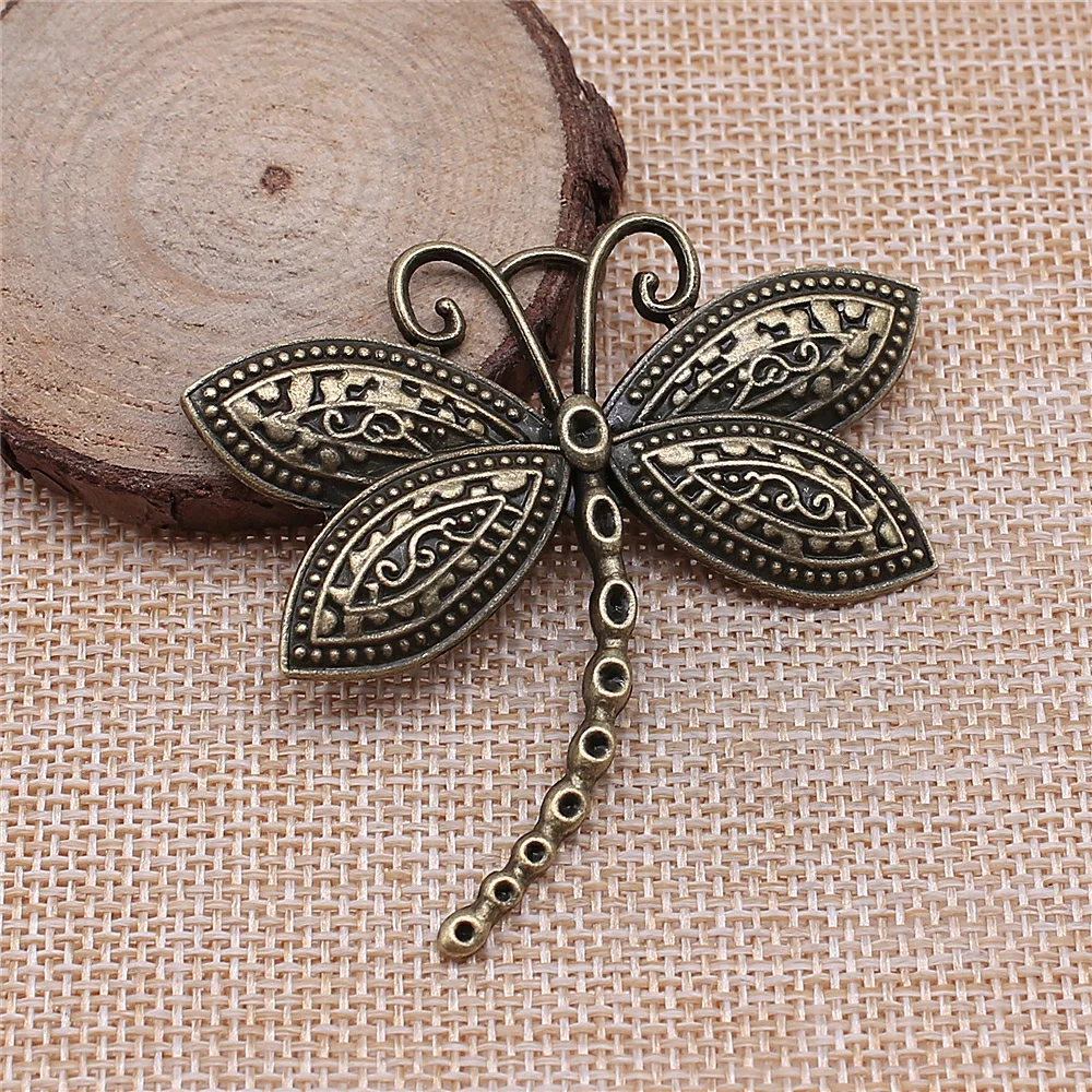 WYSIWYG 2pcs Charms Dragonfly 60x58mm Antique Pendant Fit Vintage Tibetan Silver Color DIY Handmade Jewelry