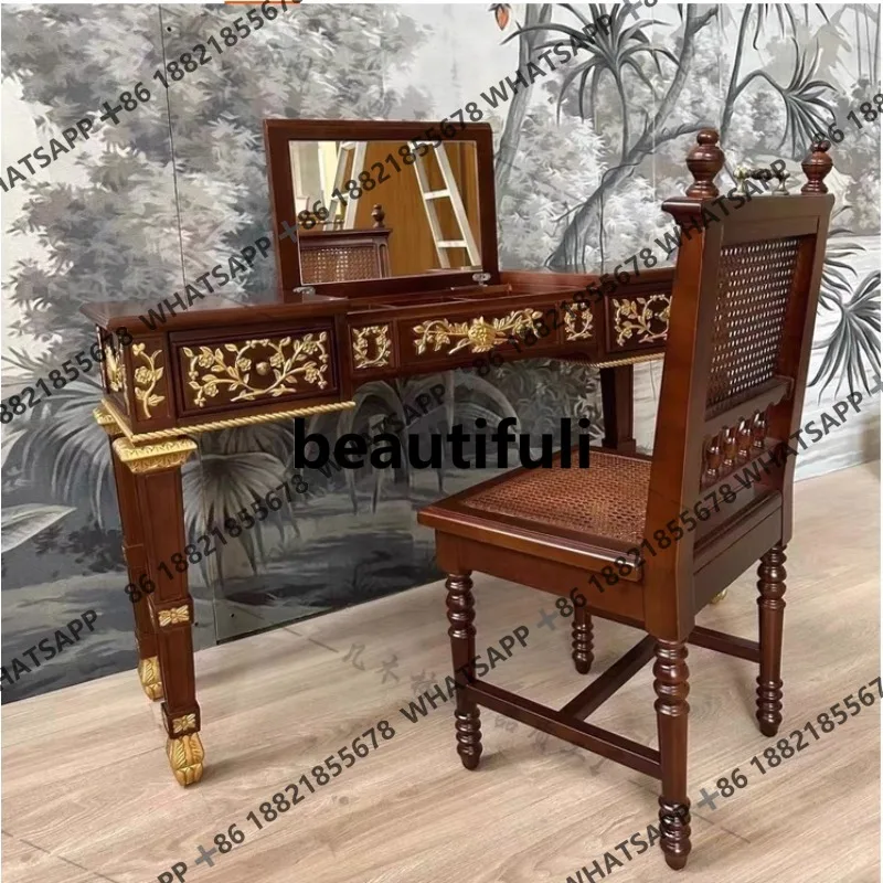 

Dresser/French all-solid wood small apartment bedroom makeup table American medieval dressing table