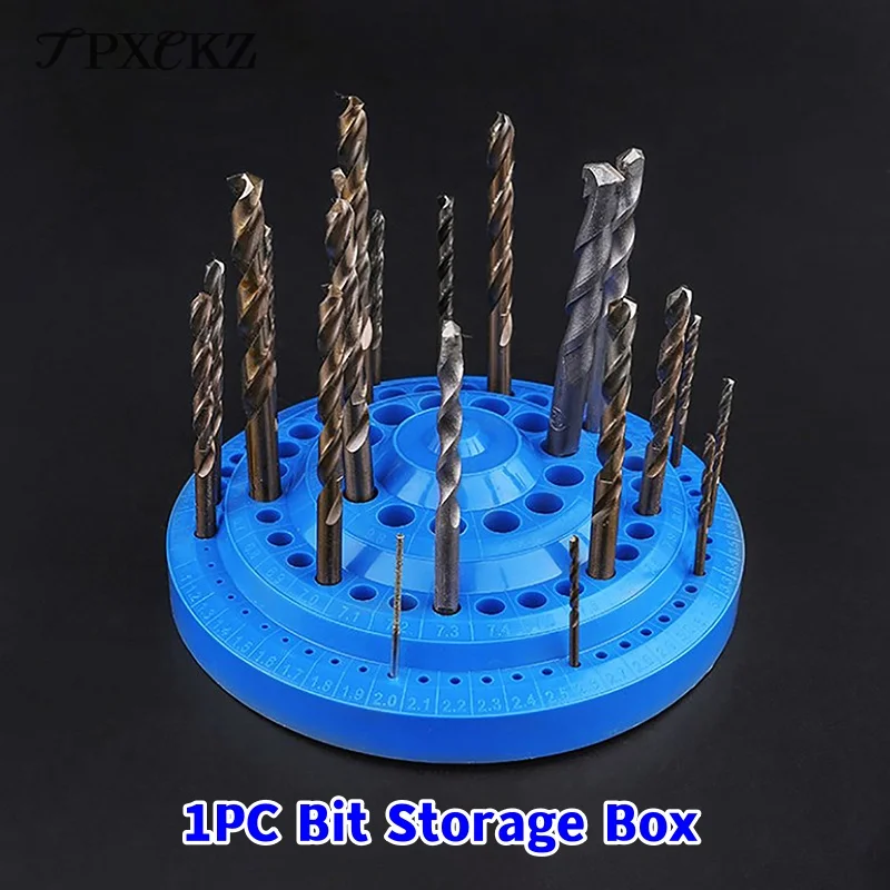 Hot 1pcs Round Shape Plastic Hard 100pcs 1-13mm Drill Bit Storage Case Stand Blue Hole Bore Plastic Organizer Container Box