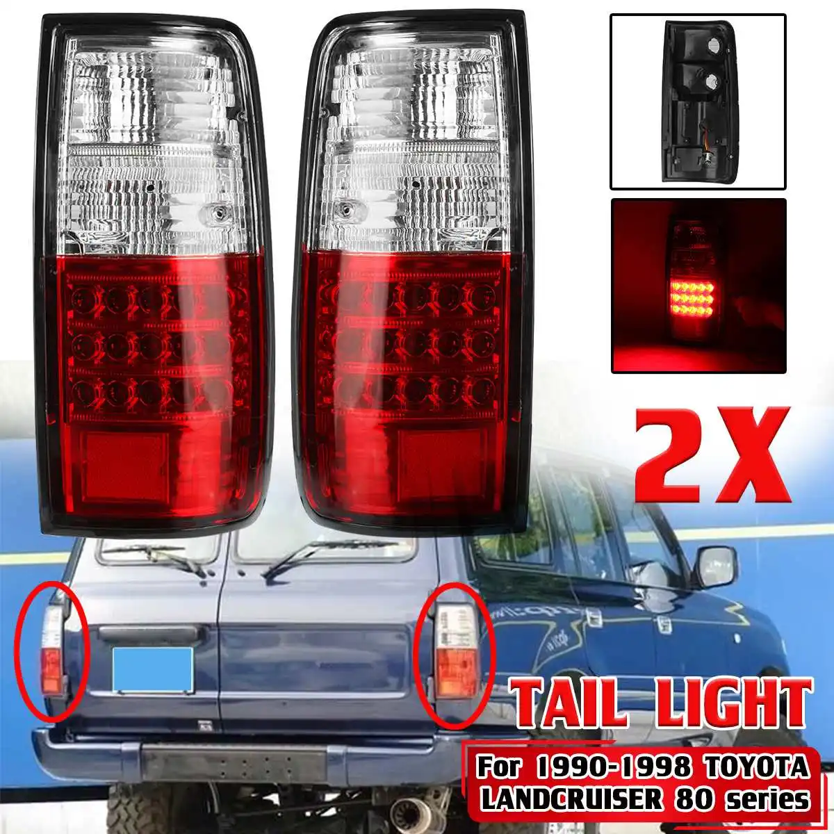 Pair LED Taillights Tail Lights For Toyota Landcruiser 80 Series 1990-1998 Rear Driving Light Tail Lamp 1991 1992 1993 1994 1995