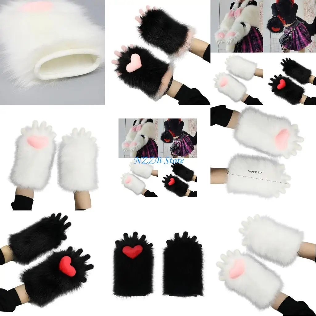 

T21F плюшевые варежки в форме лапы кошек с героями мультфильмов, необходимые для зимы и Хэллоуина, для косплея