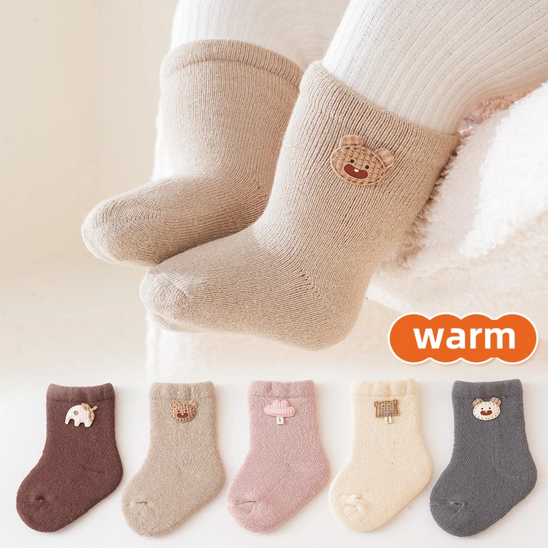 

Winter Warm Baby Plush Sock Thick Cotton Socks Solid Color Baby Footwear Kids Clothes Accessories Cartoon Children Mid Tube Sock