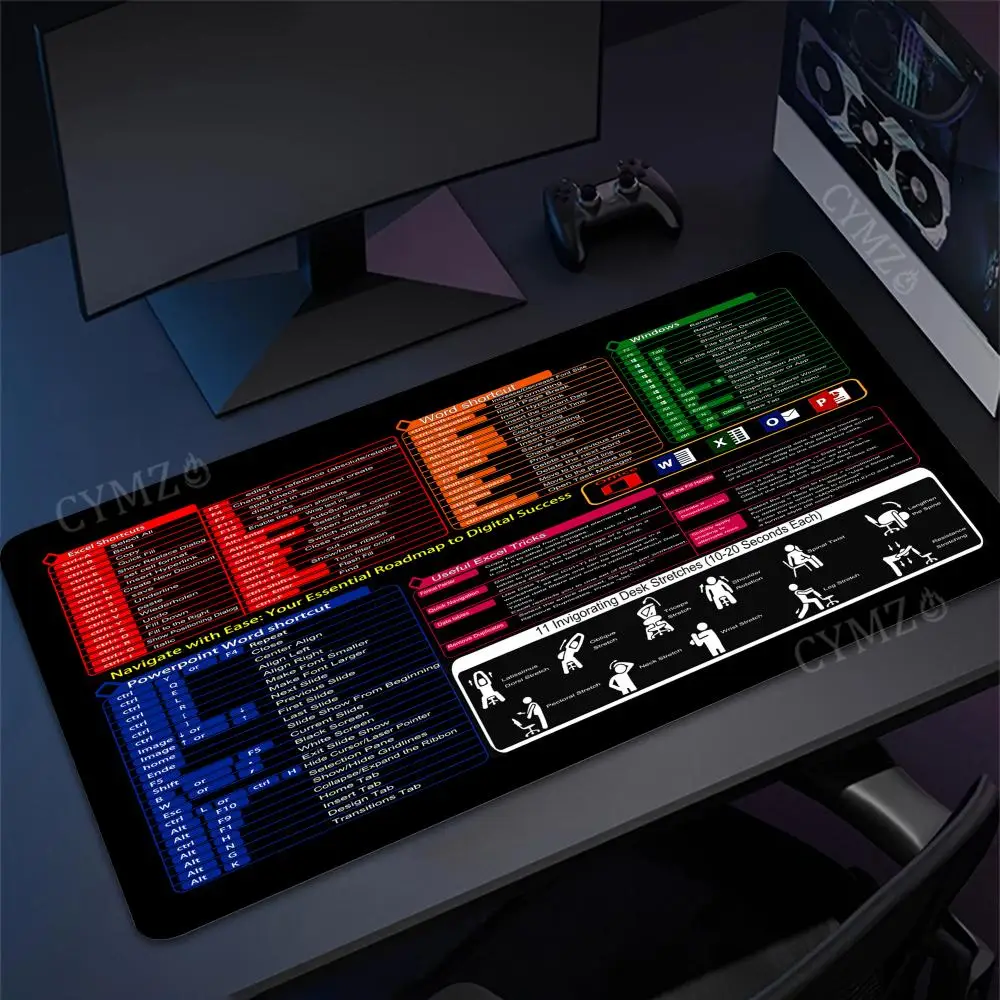 مفاتيح اختصار برامج المكتب، لوحة ماوس كبيرة، حصيرة مكتبية غير قابلة للانزلاق، حافة مخيطة متينة، حصير طاولة اختصار Excel، لوحة ماوس مكتبية