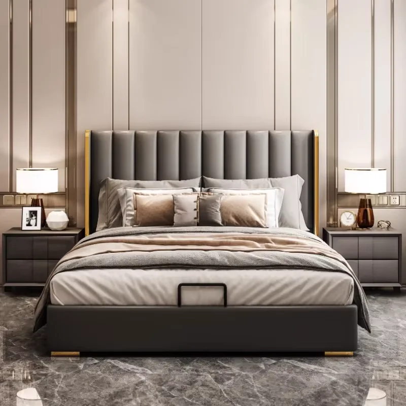 Adults Luxury Modern Double Bed Queen Size Design Loft Storage Double Bed Space Saving Lit 2 Personnes Bedroom Furniture