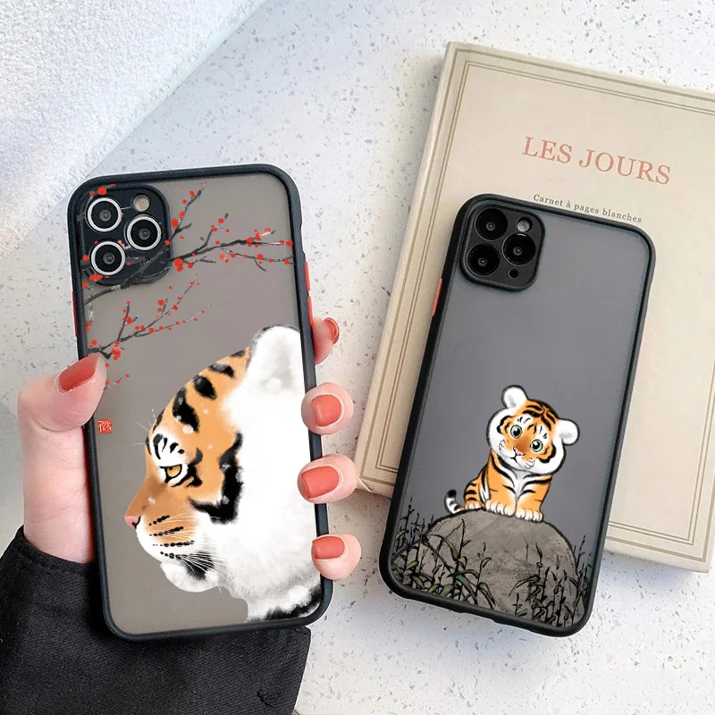 Hand Drawn Tiger Ink Painting Case For iPhone 14 13 11 12 Pro Max XS Max XR X Case For iphone Mini 7 8 Plus SE Armor Cover funda