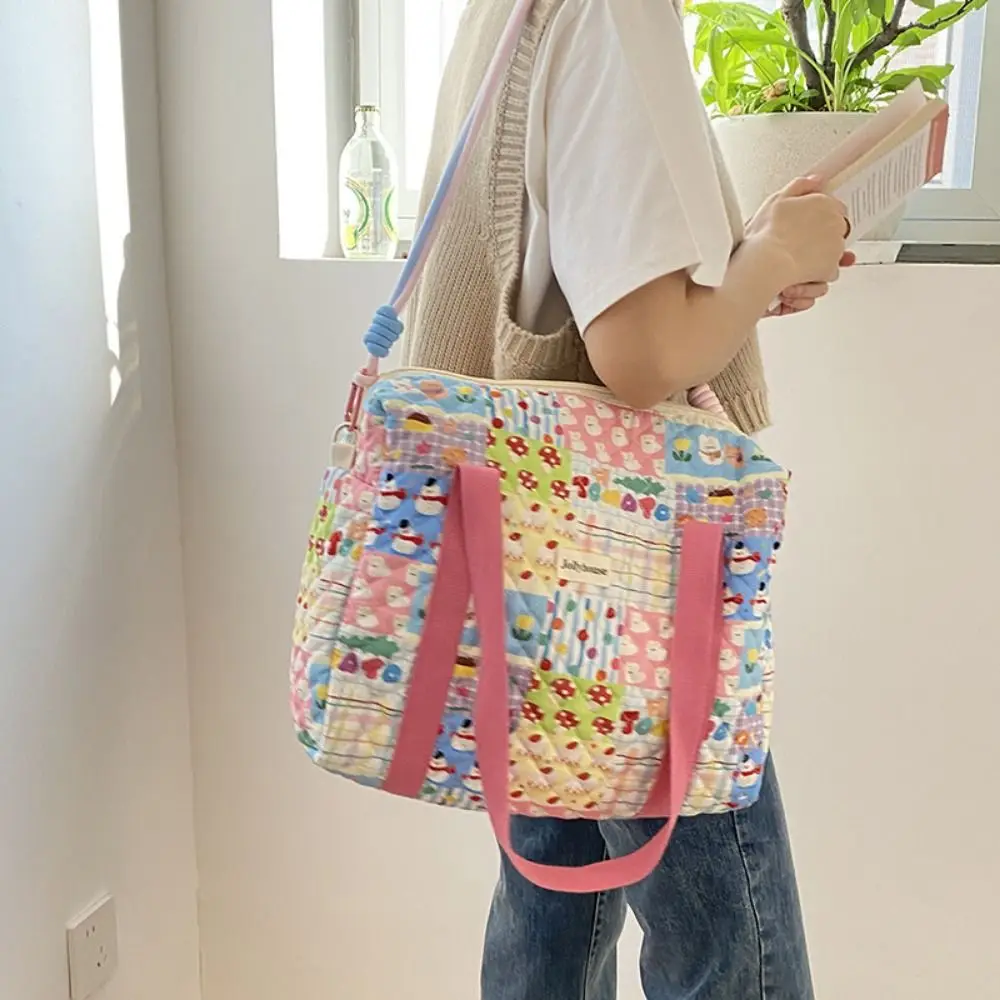 Colorful Pattern Baby Diaper Bag Large Capacity Detachable Straps Mommy Shoulder Bag Quilted Cotton Portable Nappy Storage Pouch