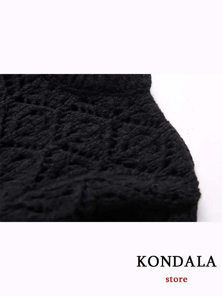 KONDALA Vintage Casual Women Sweater Solid Long Sleeve Knitted Sweater Fashion 2023 Autumn Hollow Out Pullovers Elegant Tops