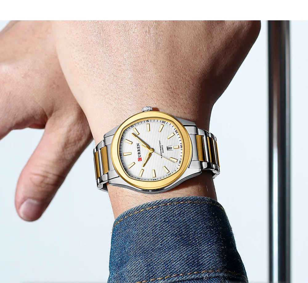 CURREN Modische Minimalistische Quarzuhr für Herren Zweifarbiges Edelstahlarmband Luxus-Armbanduhren mit Leuchtzeigern – Detail 11