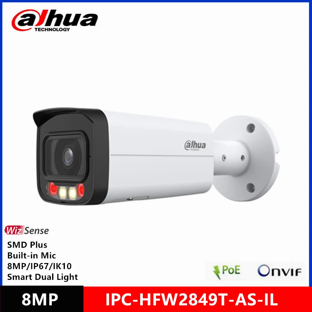 Dahua DH-IPC-HFW2849T-AS-IL 3.6mm 8MP WizSense IP Camera  POE built in Mic Smart Dual Light built-in Mic IP67 IK10 SMD Plus