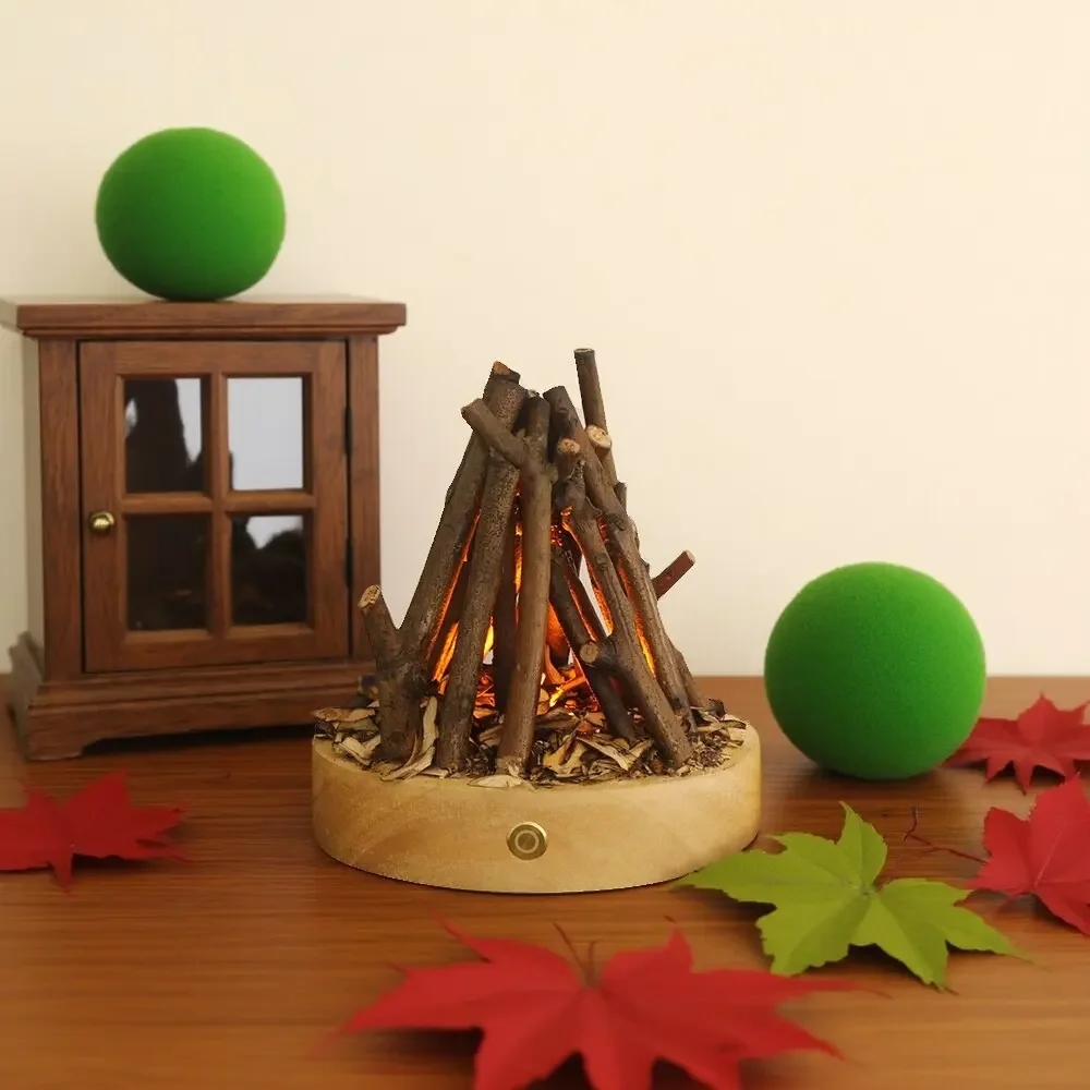 Ideal Fake Bonfire Night Light USB Rechargeable 3 Modes Fake Fire Lamp Flameless Candle Flame Light with White Noise