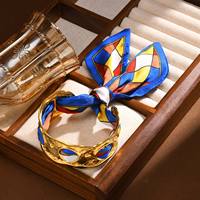 Retro Luxury Cuff Bracelet for Women,Stainless Steel Simulated Silk Printed Silk Scarf Open Bracelets, Exaggerated Jewelry Gift