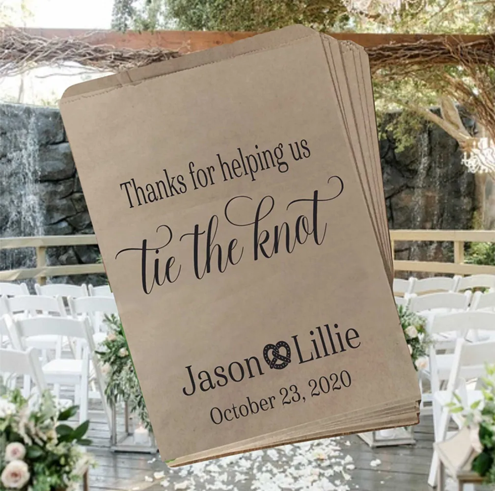 

50 Wedding Favor Bags, Tie the Knot Bags, Pretzel Bar Ideas, Kraft Wedding Bags, Wedding Treat Bags, DIY Weddings, Thank You