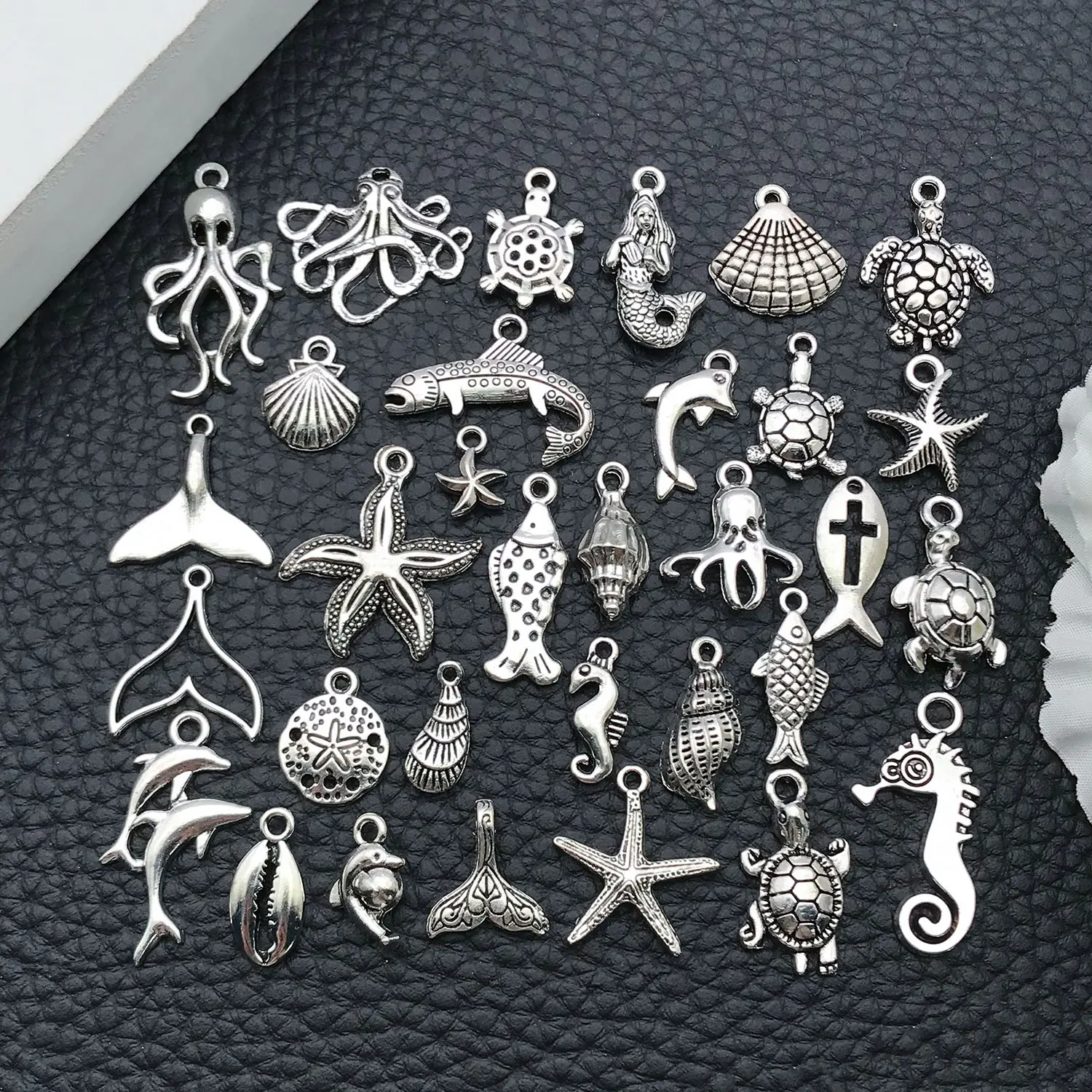 16/32 Piezas de Colgantes de Estrella de Mar y Caballito de Mar en Plata Antigua, Serie Océano, Accesorios de Joyería de Aleación para Hacer Collares y Pulseras