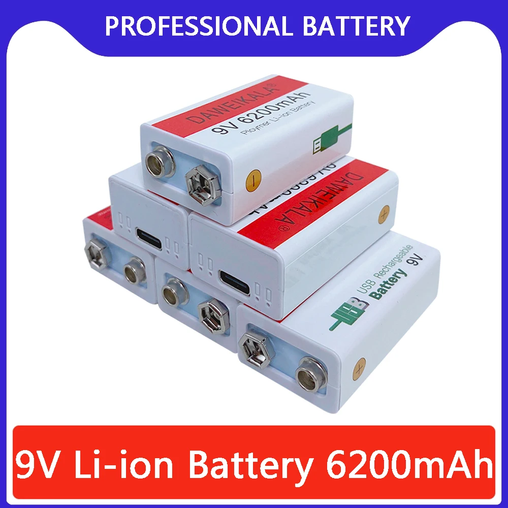 

2025 9V battery 6200mAh li-ion Rechargeable battery Type-C Battery 9v for Multimeter Microphone Toy Remote Control Fast charging