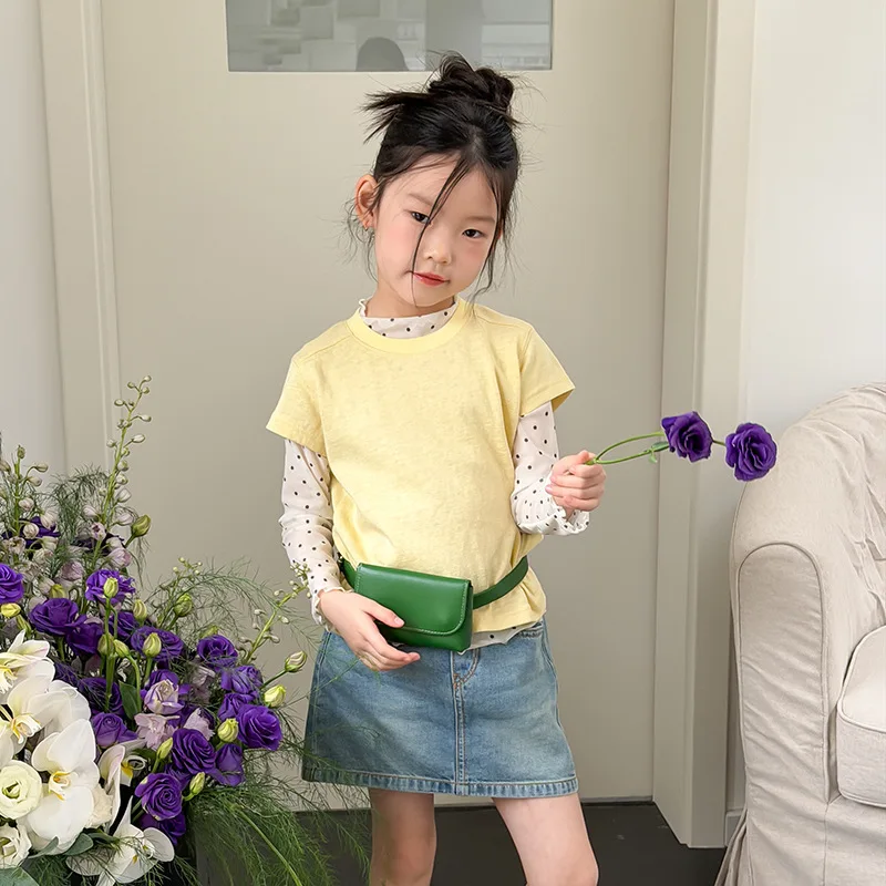2026 New Summer Fashion Girls Summer Gentle Short-sleeved Sweet Girl Light T-shirt Boutique Clothing Simple Style