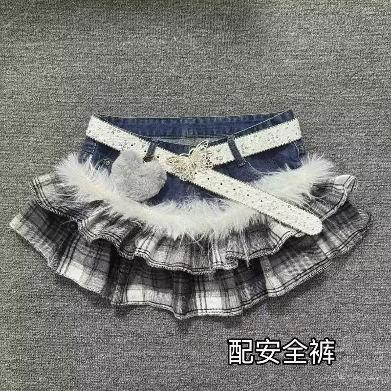 

Корейская юбка для женщин в стиле Y2K: модная, винтажная, А-силуэт, готическая, серая, в стиле пэчворк, клетчатая, ковбойская юбка