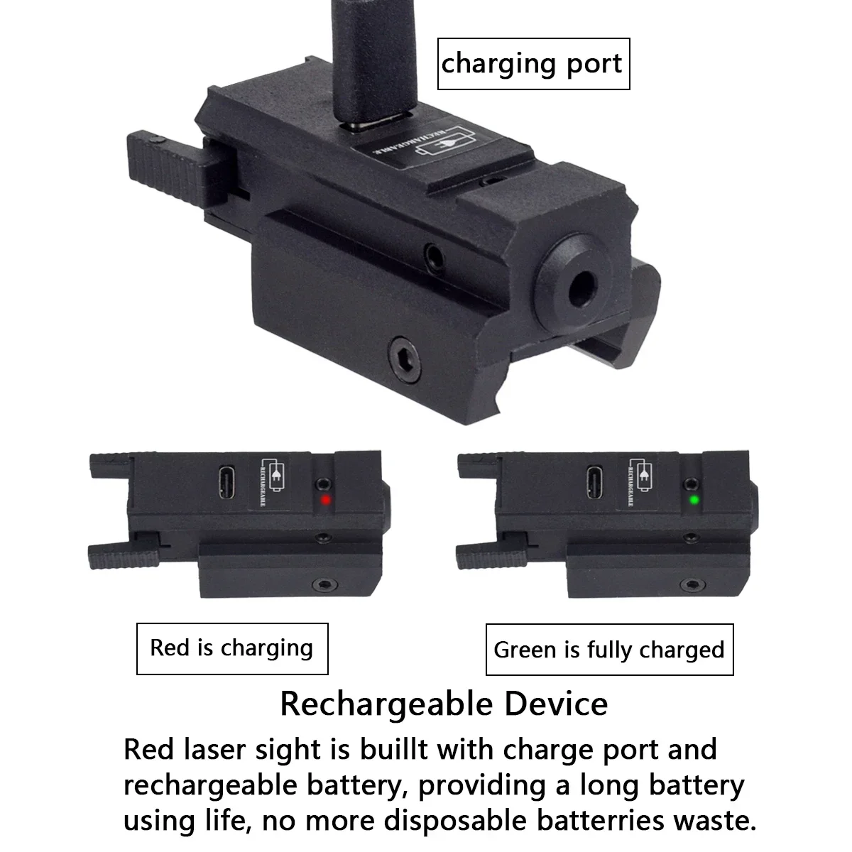 USB Type-C Charging Red Green Laser Sight Fit 11MM 20MM Rail Pistol Rifle Airsoft Adjustable Pointer Collimator G17 G19