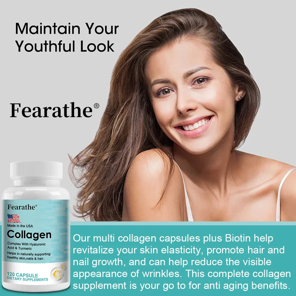 Marine Collagen Plus - with Vitamin E, Vitamin C, Turmeric & Biotin, 1000mg Collagen Type 1, Supports Hair, Nails & Skin