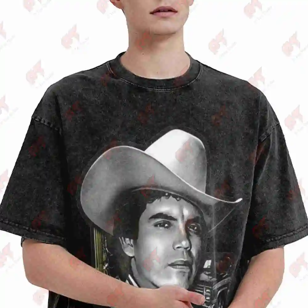 Retro Cowboy Chalino Sanchez Vintage Washed Tee Pure Cotton T-Shirt