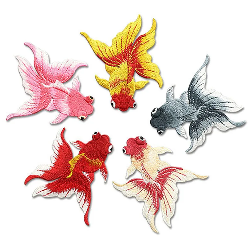 1 Paar 9.3*9cm rot rosa Tinte Stickerei Fisch Patch auf Applikation für Abendkleid DIY Dekoration kleber frei nähen