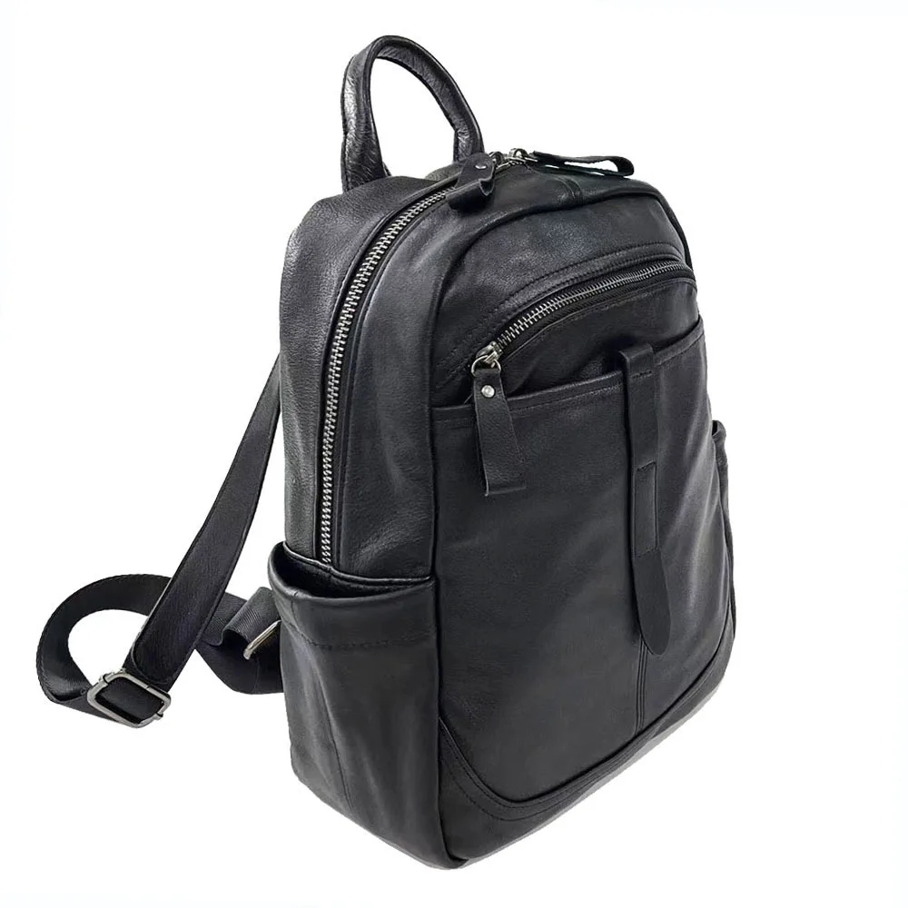 حقيبة ظهر من الجلد الطبيعي باللون الأسود للنساء مضادة للسرقة حقيبة كتف للسفر للفتيات حقيبة ظهر مدرسية من جلد البقر الحقيقي