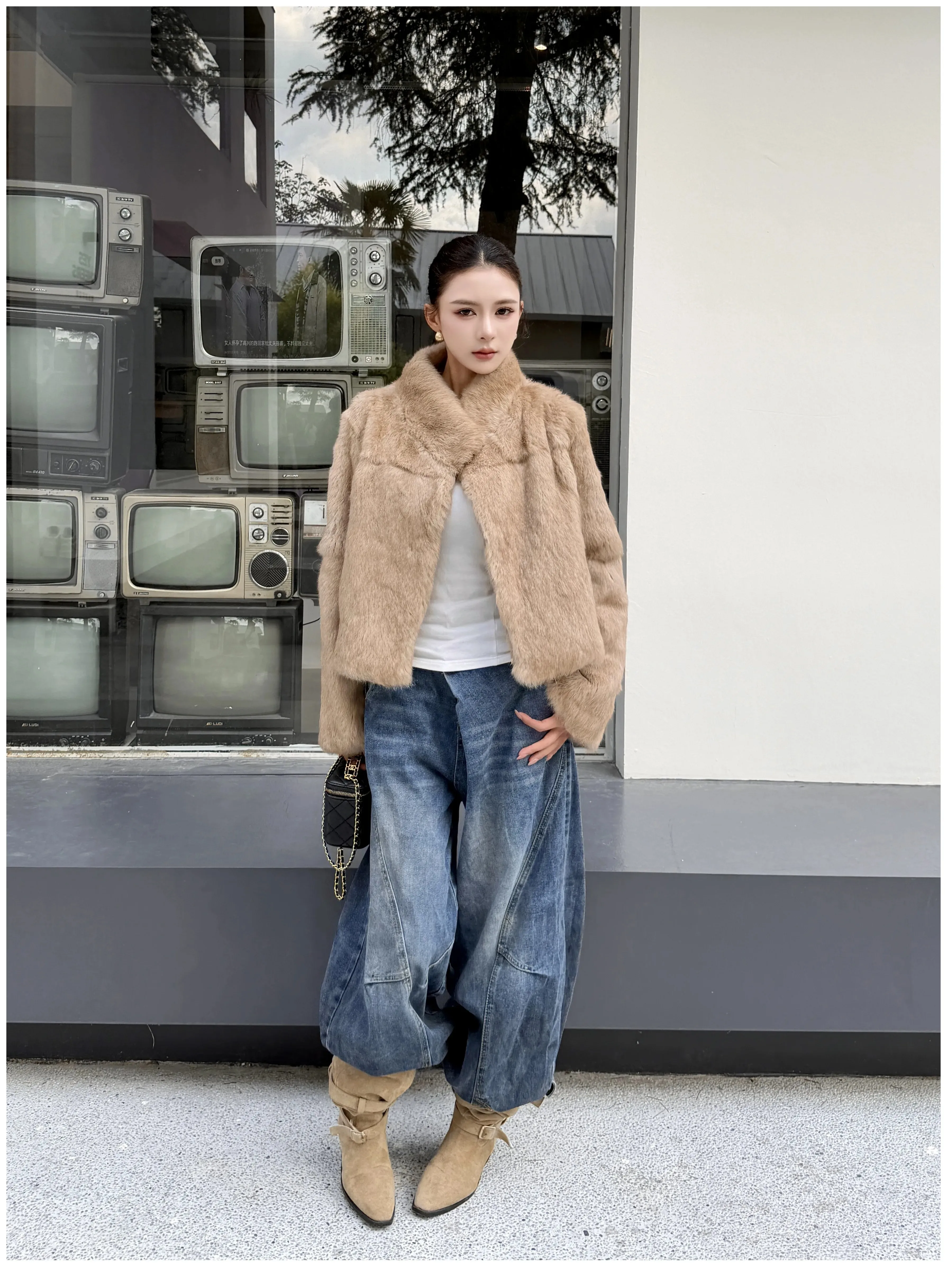 Hot Sales Casual Warm Short High Quality Real Fur Jacket Autumn Winter Rabbit Fur Outerwear Women Real Rabbit Fur Coat