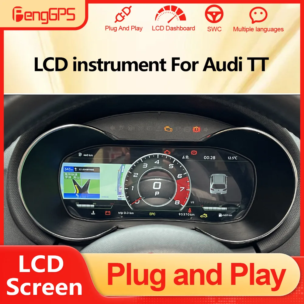 Car Digital Speed Dashboard For Audi TT 2008-2014 Auto Virtual Cockpit Instrument Speedometer Screen Tachometer Panel 12.3 inch