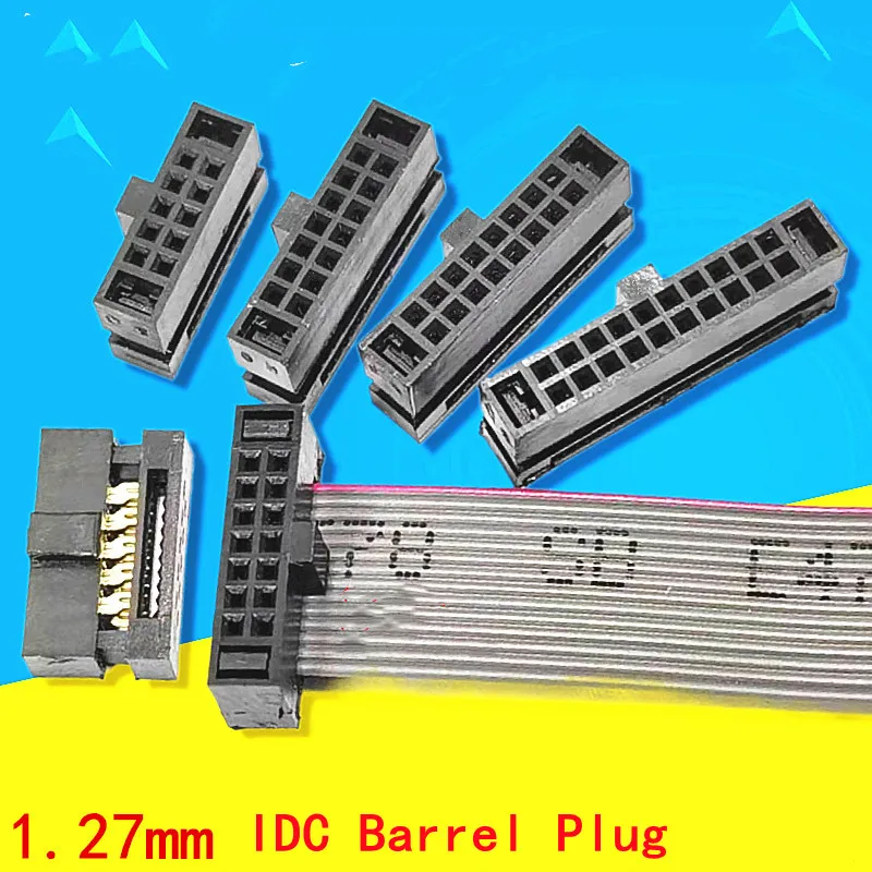 5PCS 1.27/2.0/2.54mm Barrel Plug IDC Crimp Header FC Connector FC-10P/14P/16P/20P~40P for Gray Ribbon Cable FC Crimp Connector