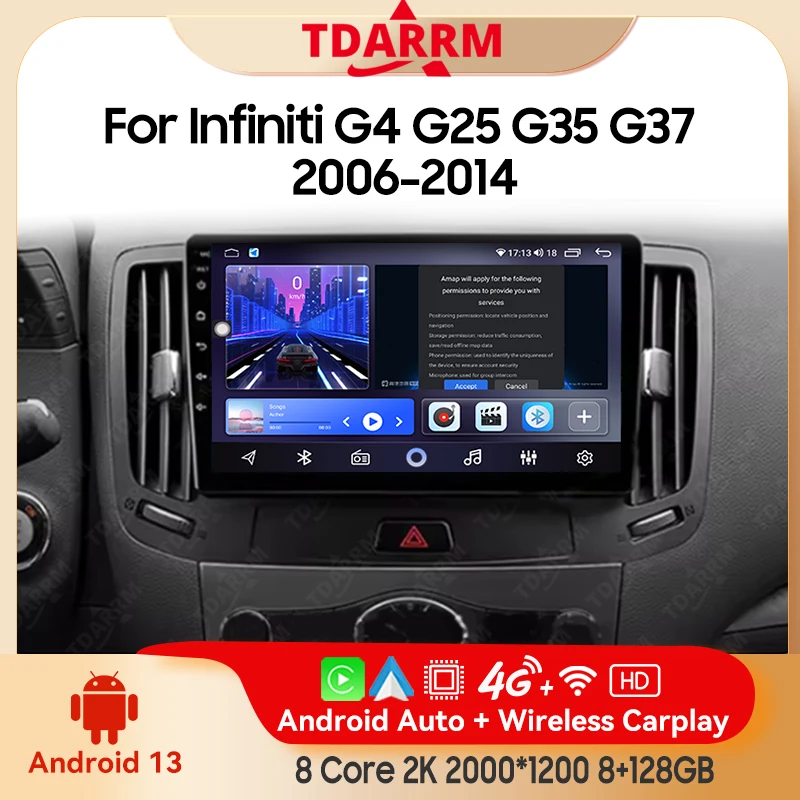 Android 13 Carplay Auto Multimedia para Infiniti G-Series G25 G35 G37 2006-2014 reproductor de vídeo Radio WIFI DSP navegación estéreo