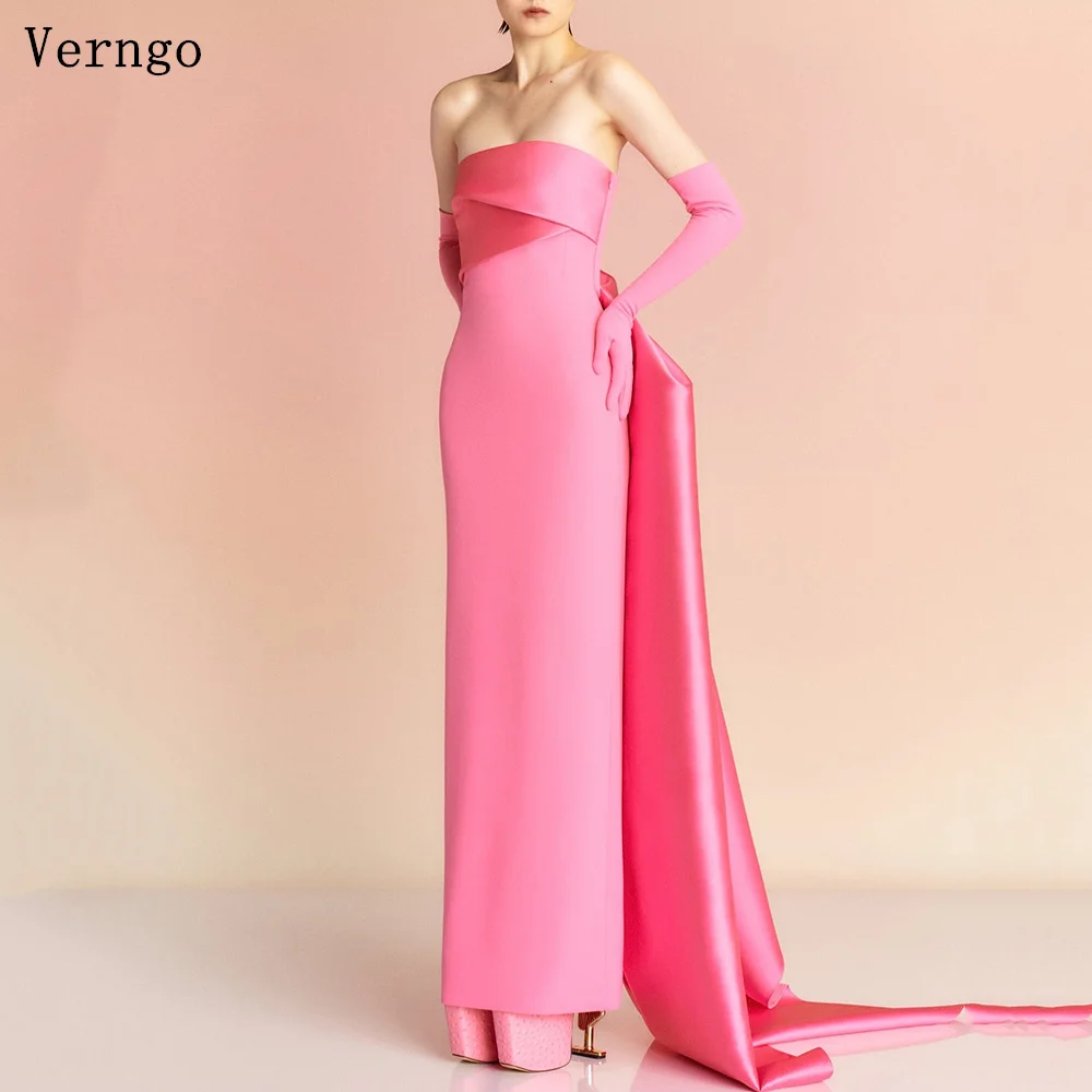 

Verngo Pink Crepe Long Evening Dress Strapless Draped Train Contrast Elegant Evening Party Dress Modern Prom Gown Customized