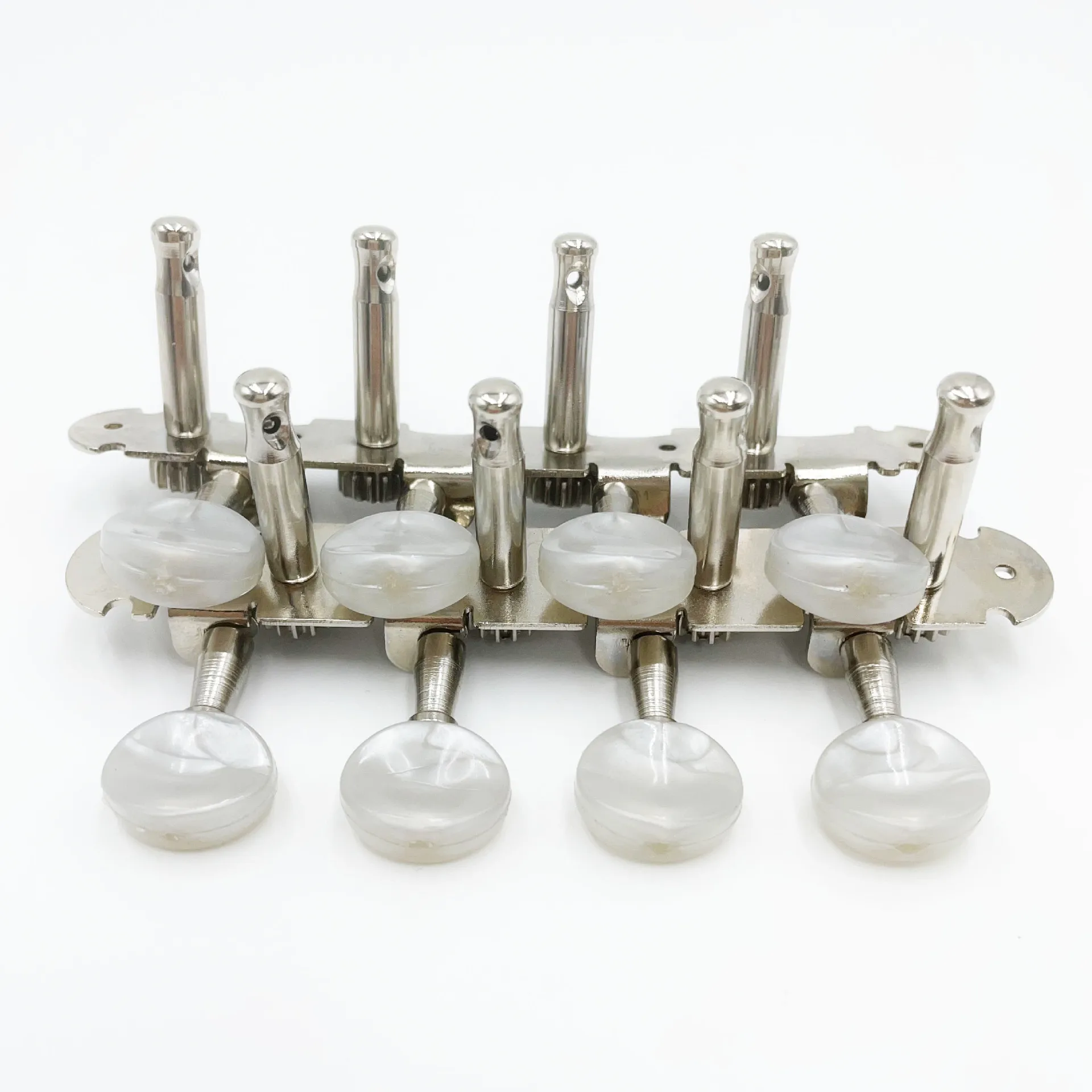 A Set of  4-On-Plate Mandolin Pegs White Pearl Round Button Tuners with Long Post Holes