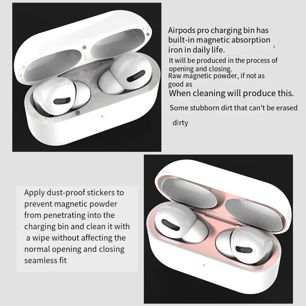 สําหรับ Airpods 1 2 3 หูฟังกล่องชาร์จสติกเกอร์กันฝุ่น Anti-ฝุ่นกันน้ําโลหะป้องกันฝุ่นสติกเกอร์ภายในฟิล์มป้องกัน