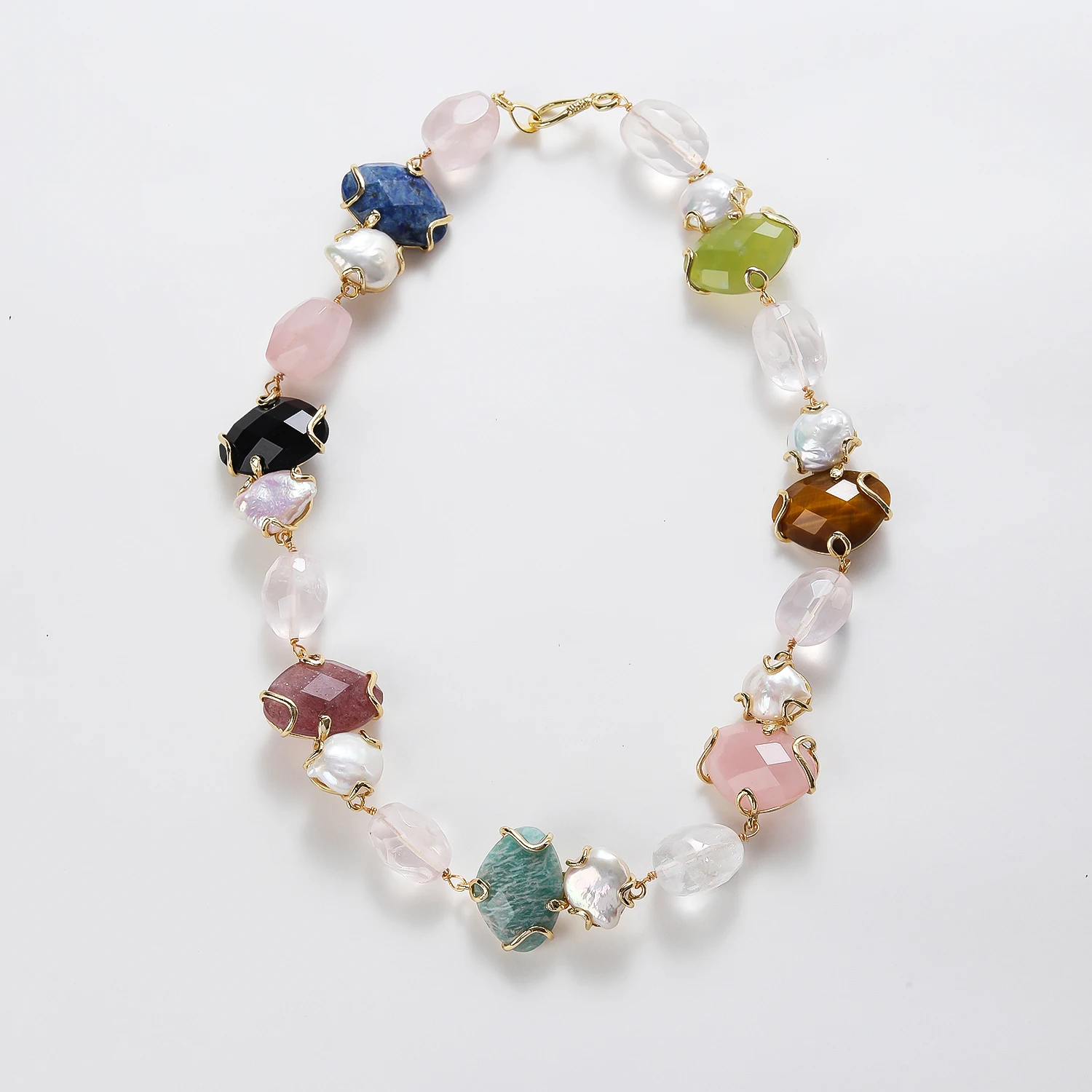 Natural Baroque Chokers Necklace With 13*18mm Faceted Irregular Rose Quartz and Random Natural Stone Jewelry Accessory for Women