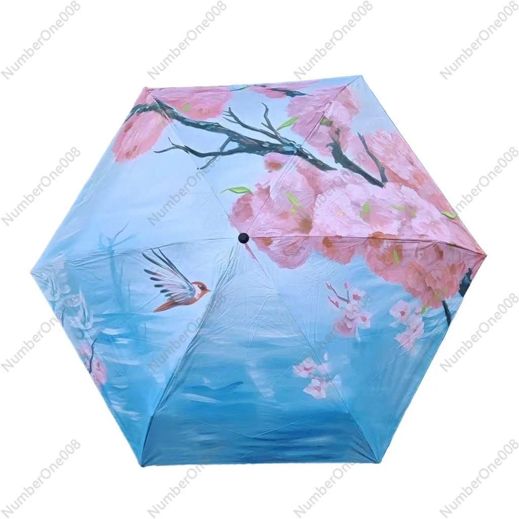 

Nano Gold Gel & Black Coating Sun Umbrella, Japanese 5-Fold Compact with Hand-Painted Illustration, Ultra Portable