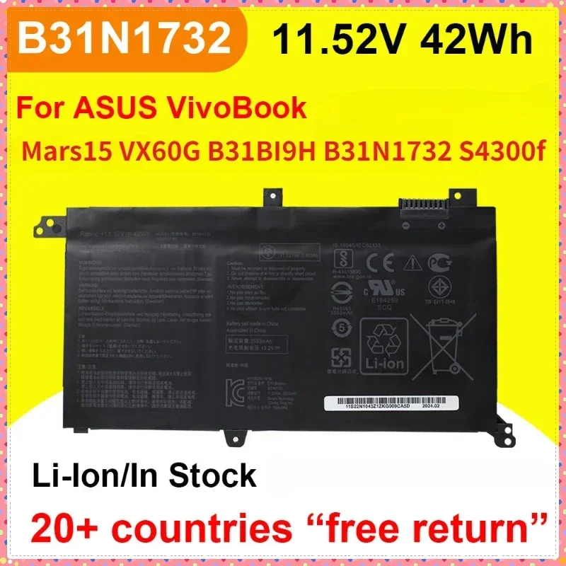 SWZY B31N1732 Battery For ASUSMars15 VX60G B31BI9H VivoBook S4300f Laptop Batteries 42Wh 11.52V 3553MAH Laptop Parts & Accessori