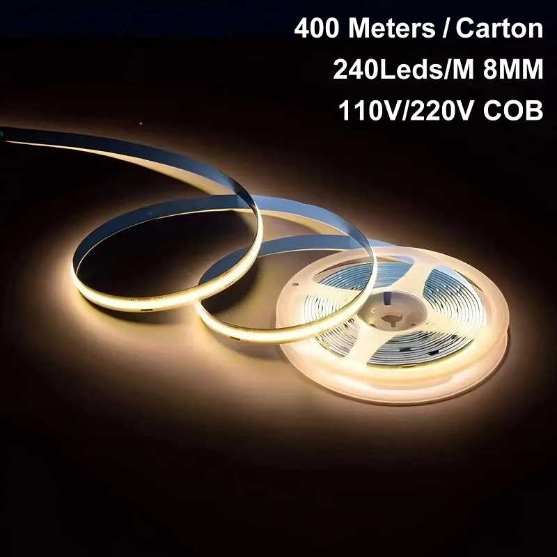 

400 метров/коробка без драйверов 110 В 220 В 8 мм светодиодная лента Cob IP22 без мерцания самоклеящаяся Ra80 свободная резка гибкая светодиодная лента
