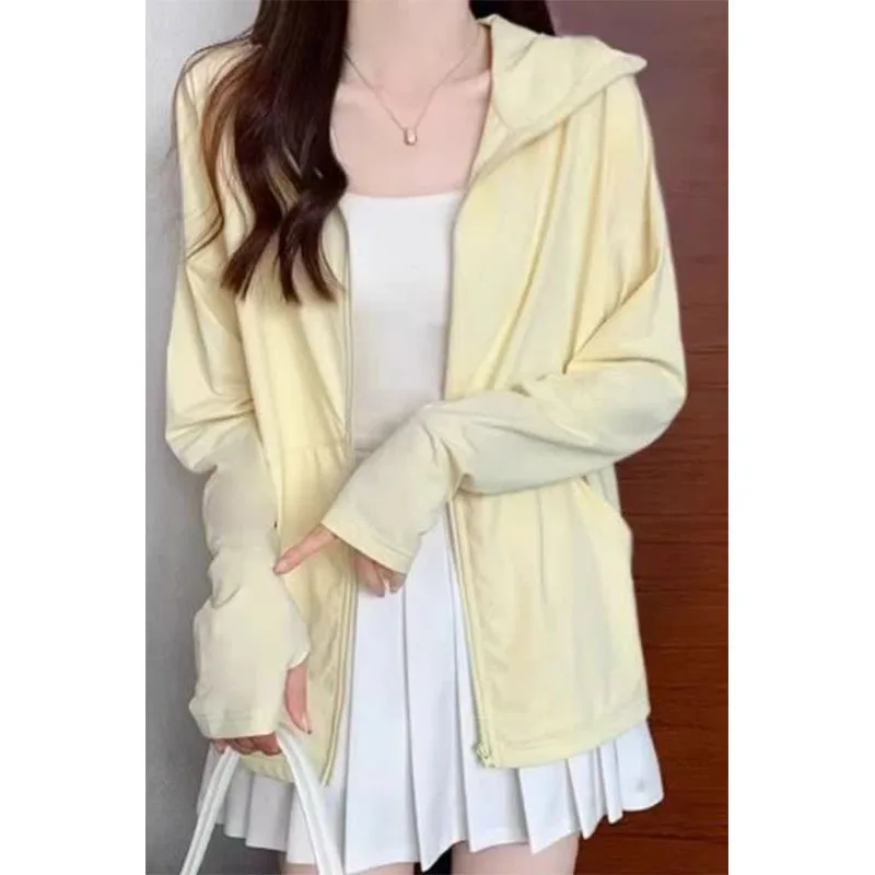 All-match Ice Silk Sun Protection Clothes for Girls Breathable UV Hooded Jacket Loose Versatile Sun Protection Clothes for Women