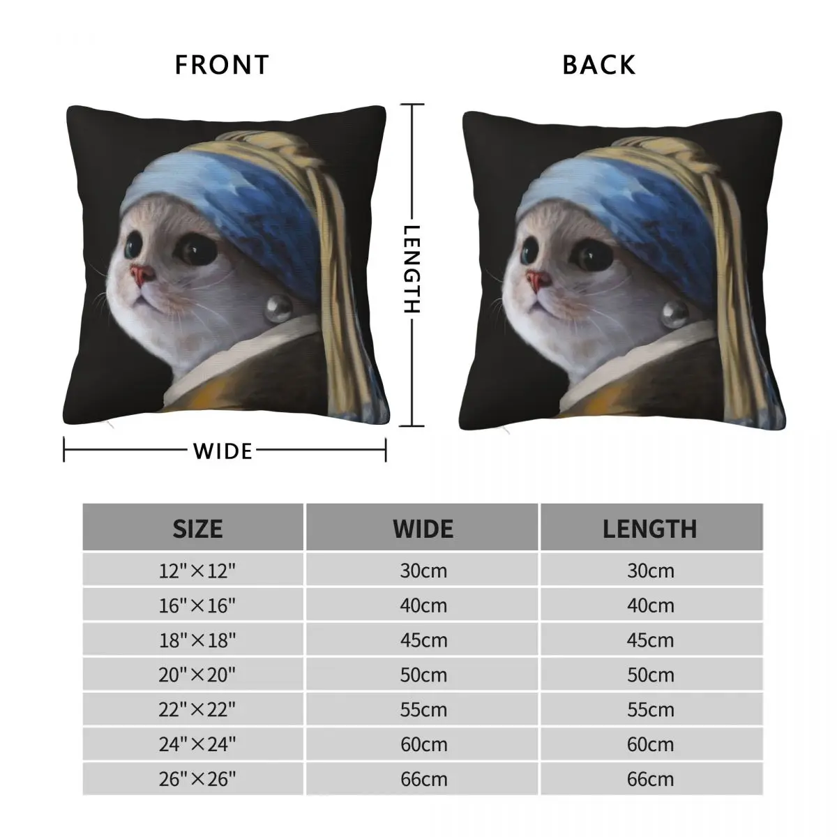 Vermeer Girl With A Pearl Earring Cat Square Pillowcase Polyester Linen Velvet Pattern Zip Decor Pillow Case Home Cushion Case