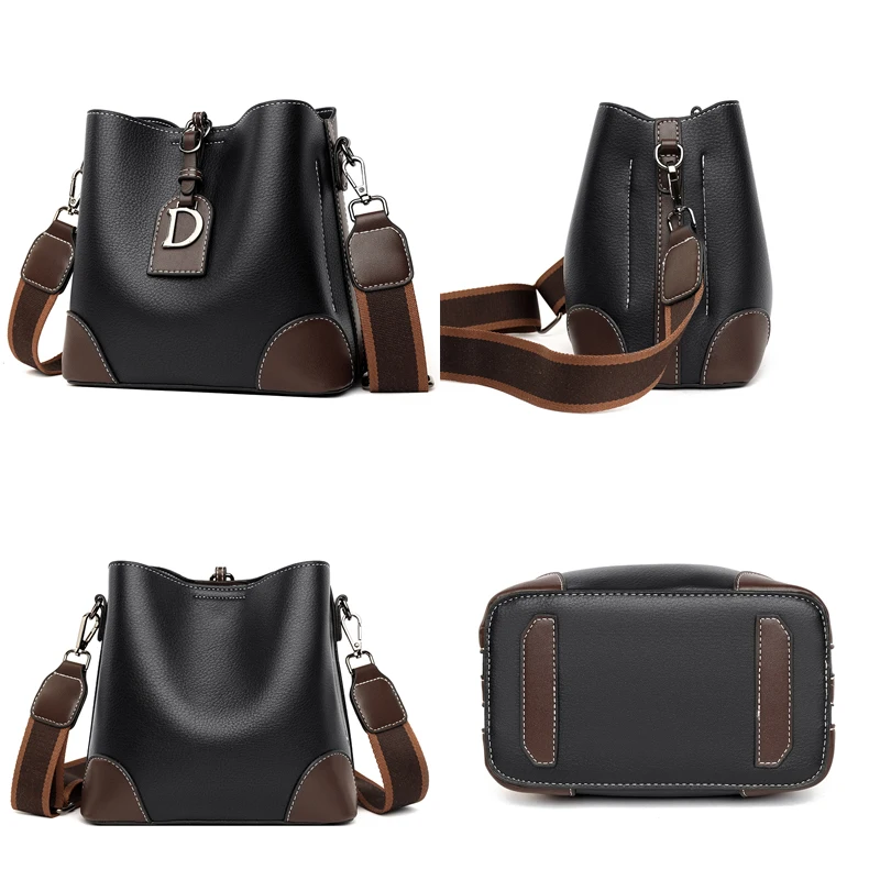 Kavard Vintage Simple Small Leather Bucket Crossbody Bags for Women 2023 Designer Female Shoulder Bag Lady Luxury Handbag Purse