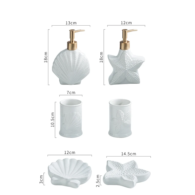 European Ocean Starfish Bathroom Accessories Household Starfish Ceramic Wash Cup Soap Dispenser Soap Dish Bathroom Organizer New