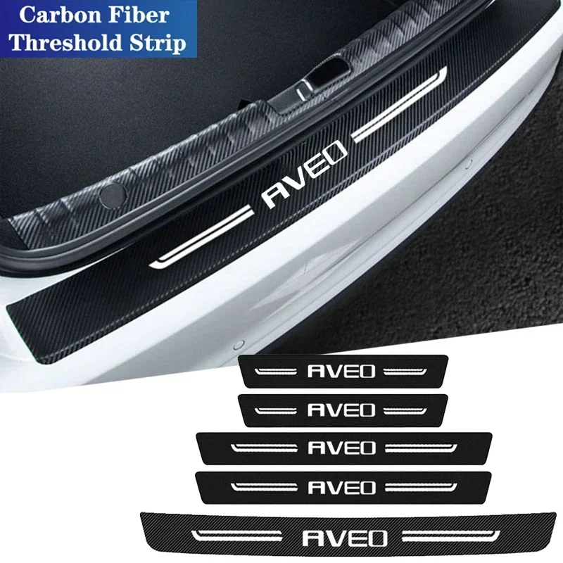 Carbon Fiber Car Threshold Protective Sticker Door Sill Scuff Plate for Chevrolet AVEO Logo Trunk Bumper Anti Scratch Strips