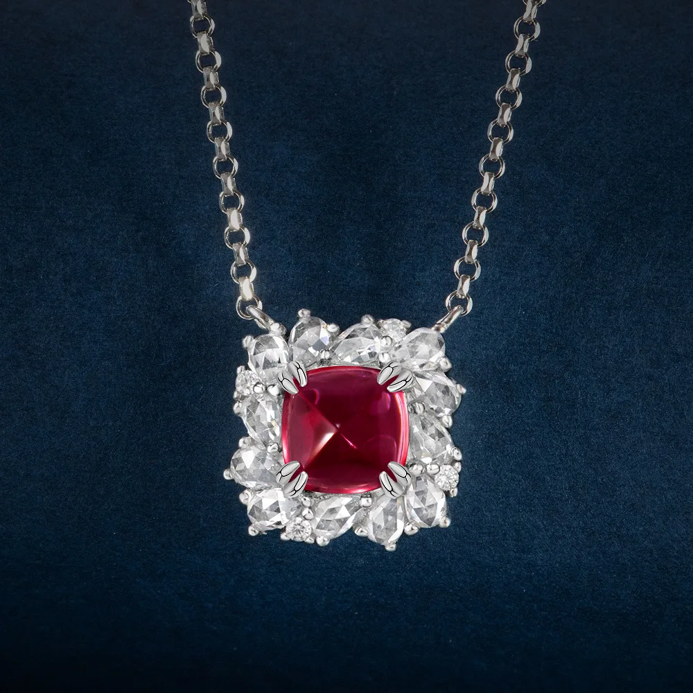 New 925 Silver Sugar Tower 6.5 * 6.5 Ruby Cultivated Emerald 1.7 Carat Necklace 40+3cm Jewelry Ladies