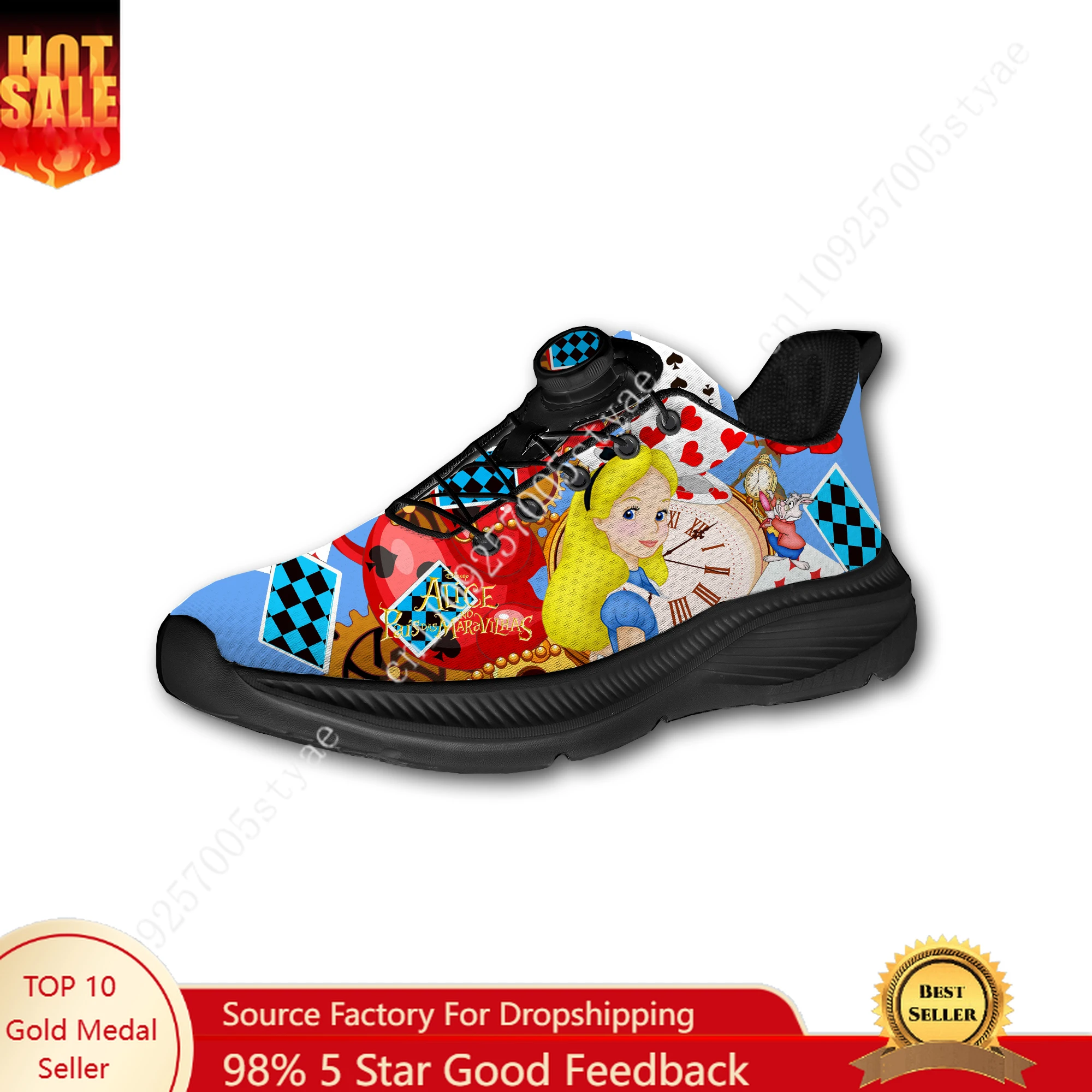 

Alice In Wonderland Sports Shoes Man Woman Rotating Button Without Laces Sneakers Outdoor Sports Breathable Light Custom Shoe