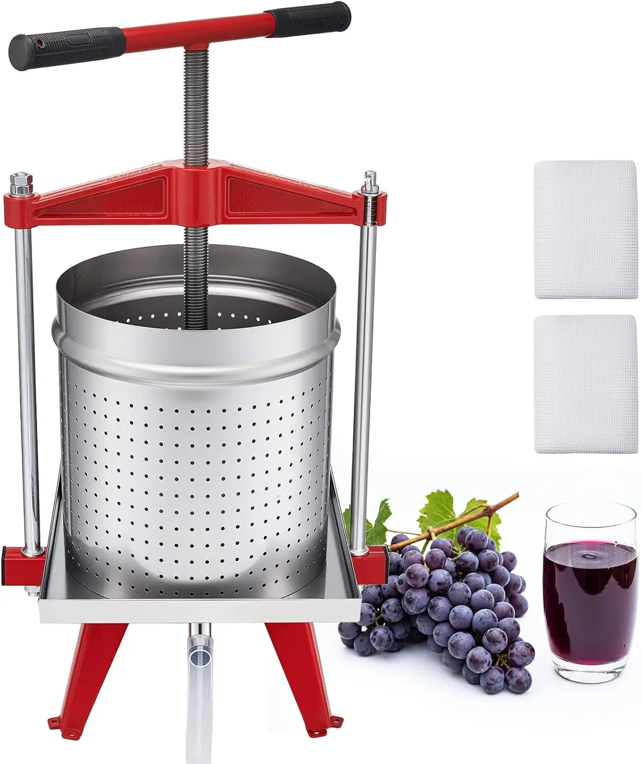 

VEVOR Fruit Wine Press, 3.96Gal/15L, Stainless Steel Manual Juice Maker, Heavy Duty T-Shaped Handle & Cross-beam for Cider Apple