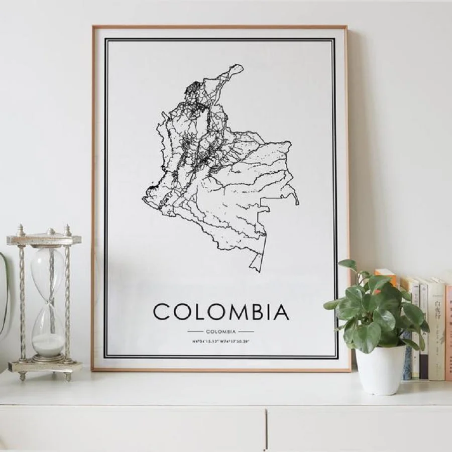 Colombia Map Poster Country Road Print Wall Art Canvas Painting for Living Room Office Decoration Picture Modern Home Decor