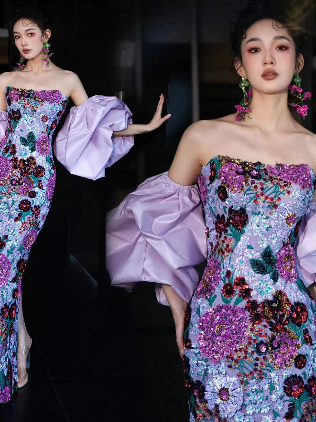 

Фиолетовое свадебное платье с цветочным узором для невесты, вечернее платье для выступлений и торжеств, индивидуальный пошив, модное женское платье в стиле Ангел, с вышивкой